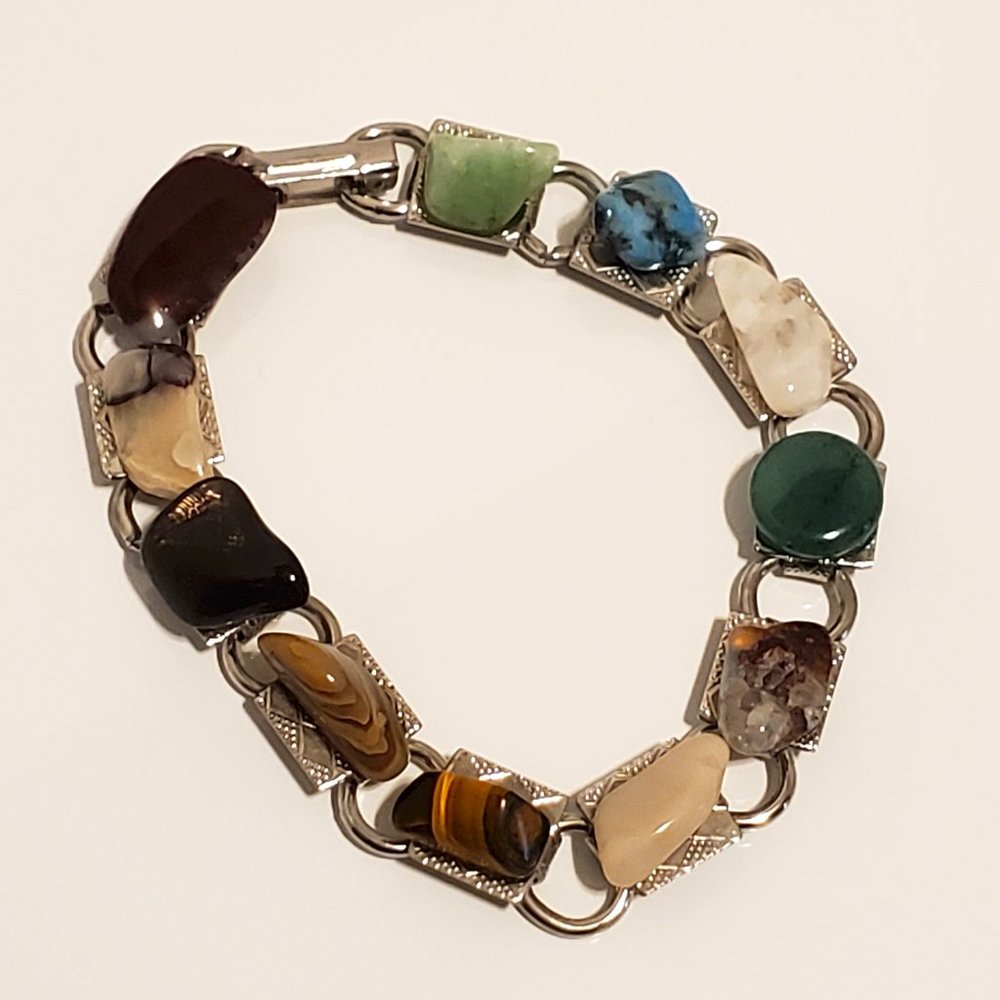 Southwestern style Silver Multi Stone Bracelet 6.5"